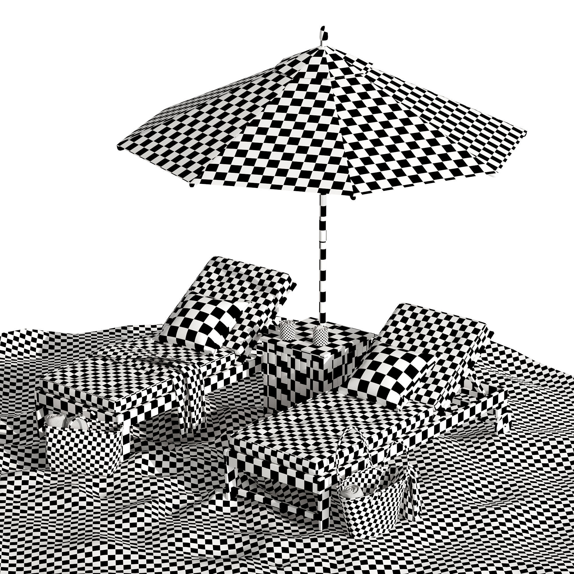 Beach umbrella and chaise longue set 7 3D model_18