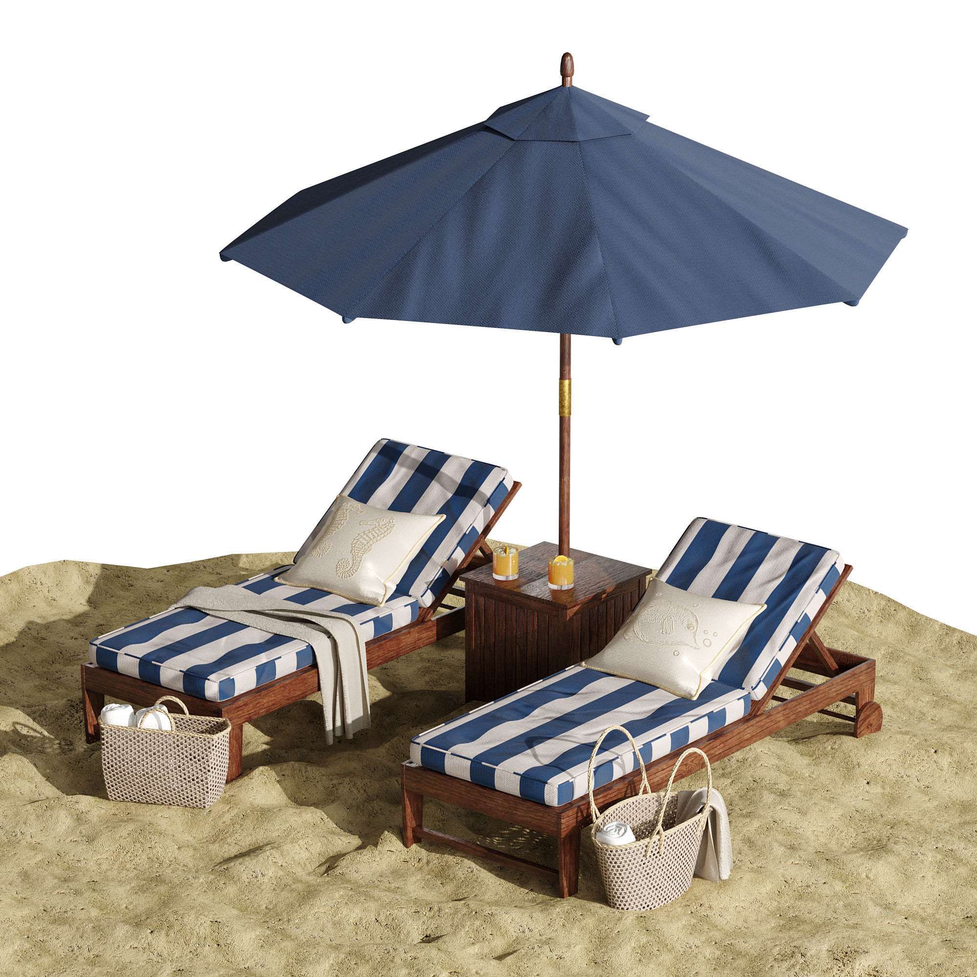 Beach umbrella and chaise longue set 7 3D model_10