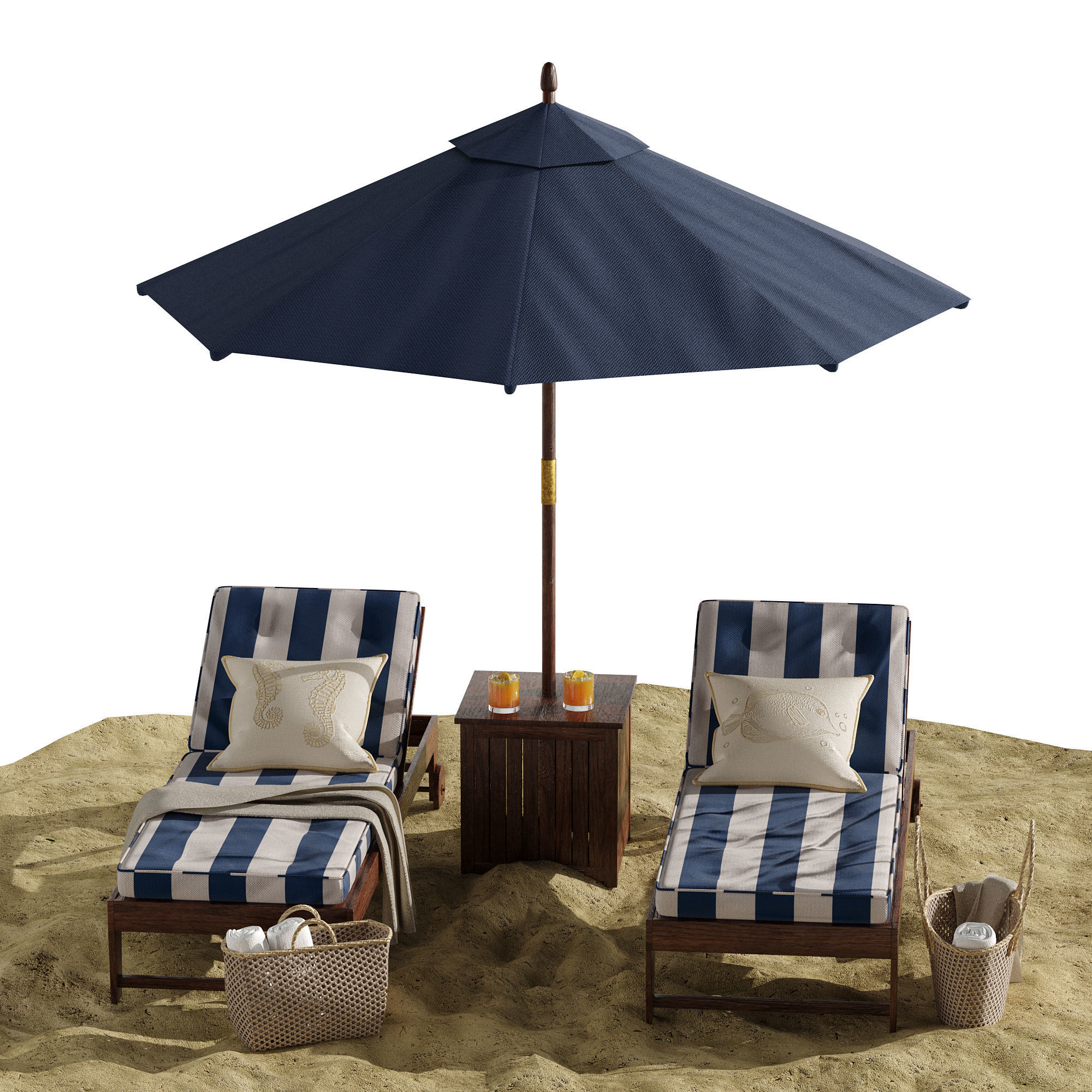 Beach umbrella and chaise longue set 7 3D model_9