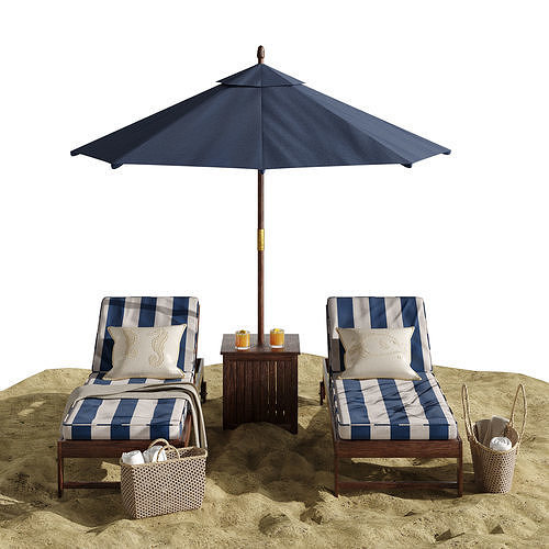 Beach umbrella and chaise longue set 7 | 3D model