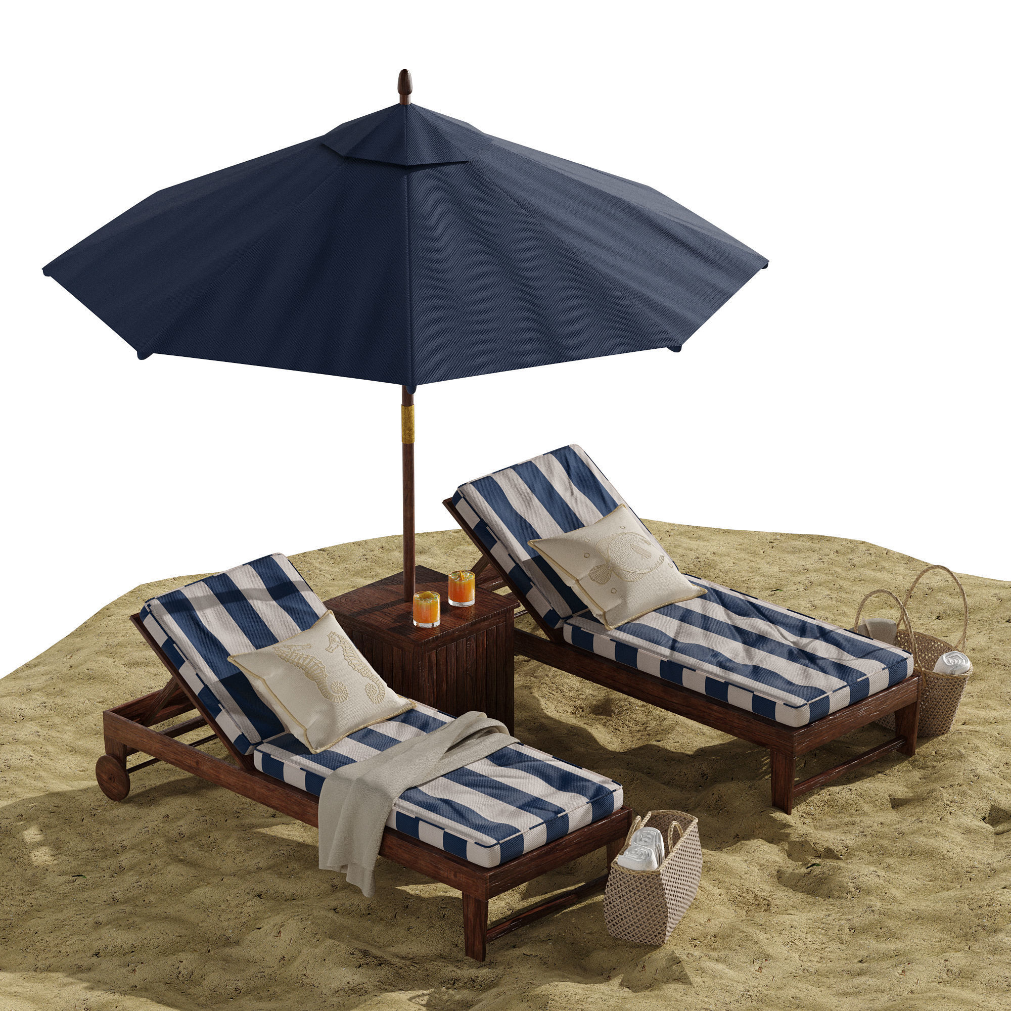 Beach umbrella and chaise longue set 7 3D model_6