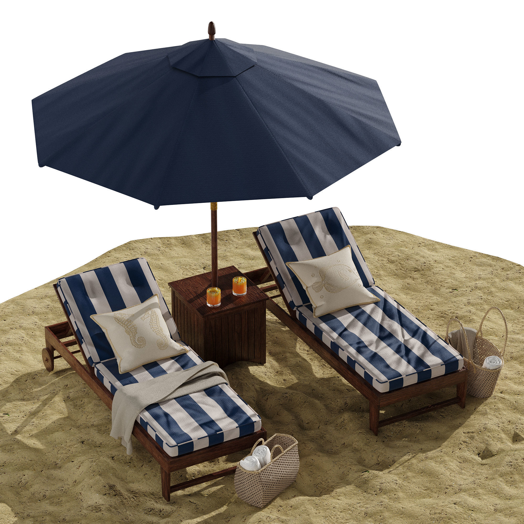 Beach umbrella and chaise longue set 7 3D model_4