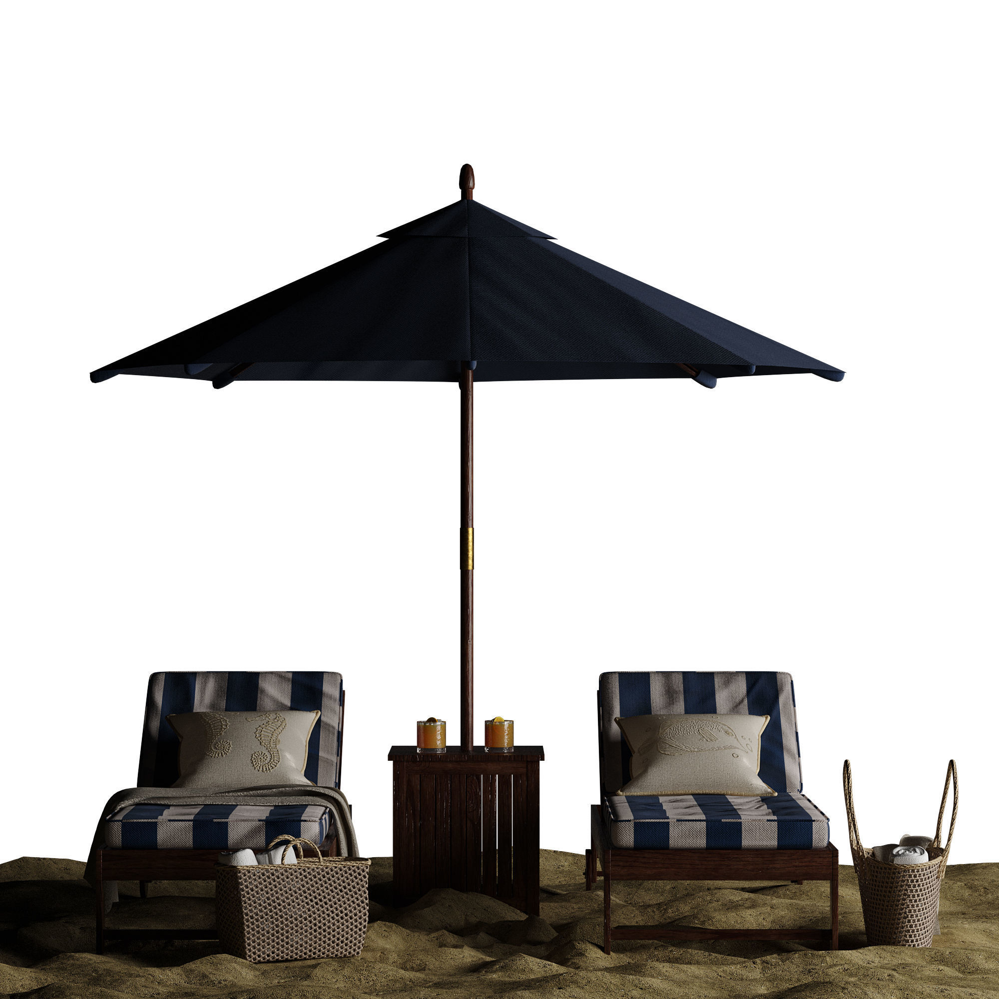 Beach umbrella and chaise longue set 7 3D model_23