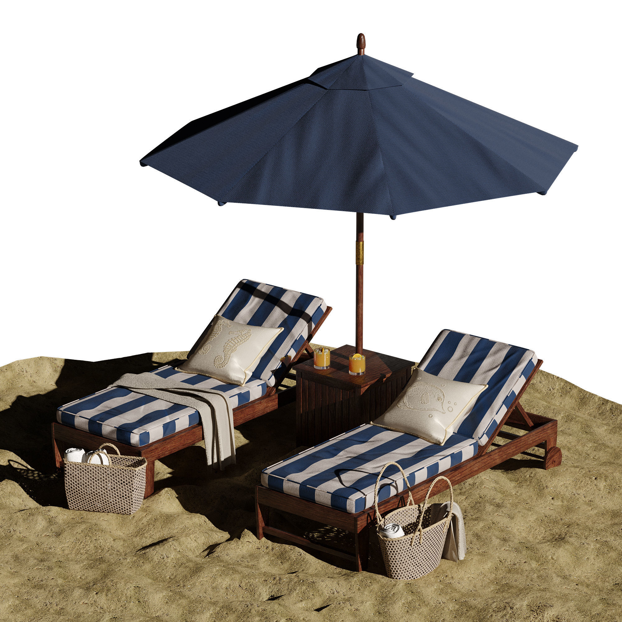 Beach umbrella and chaise longue set 7 3D model_11