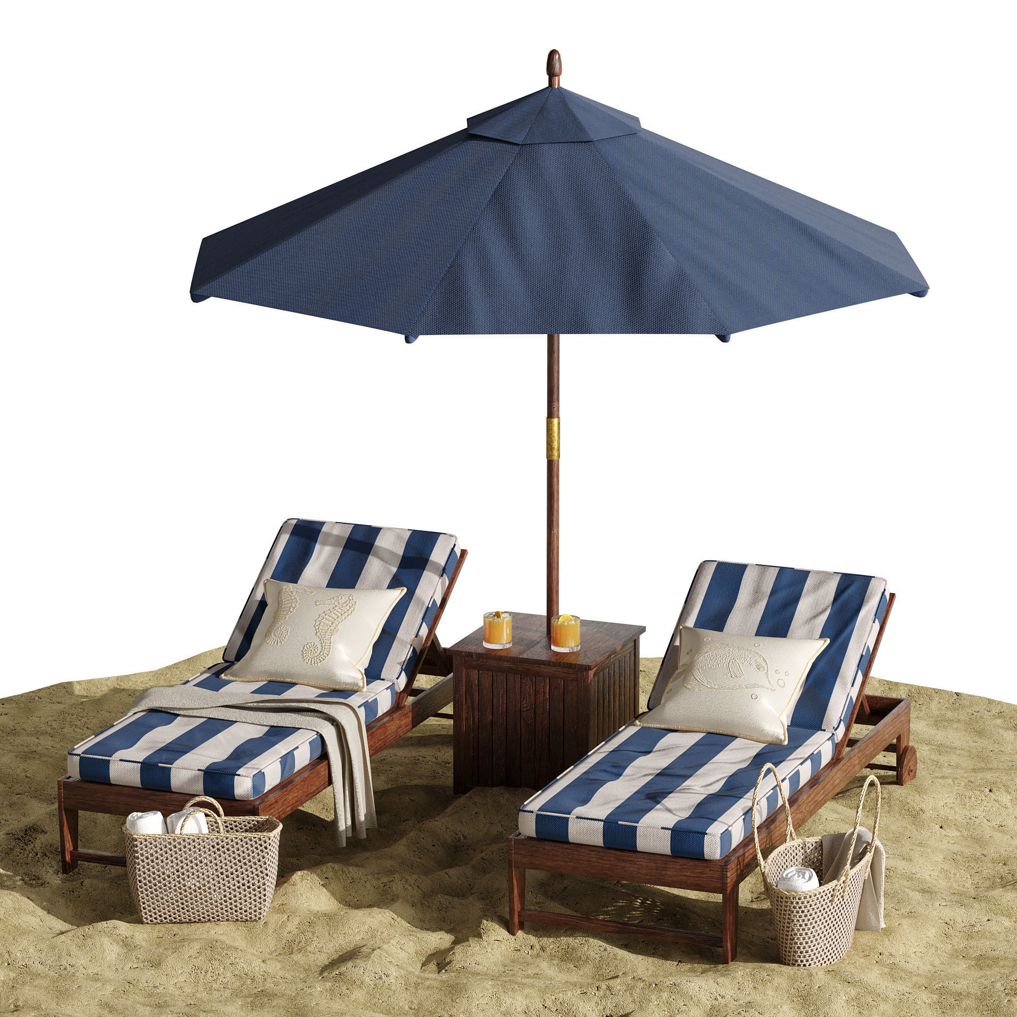 Beach umbrella and chaise longue set 7 3D model_5