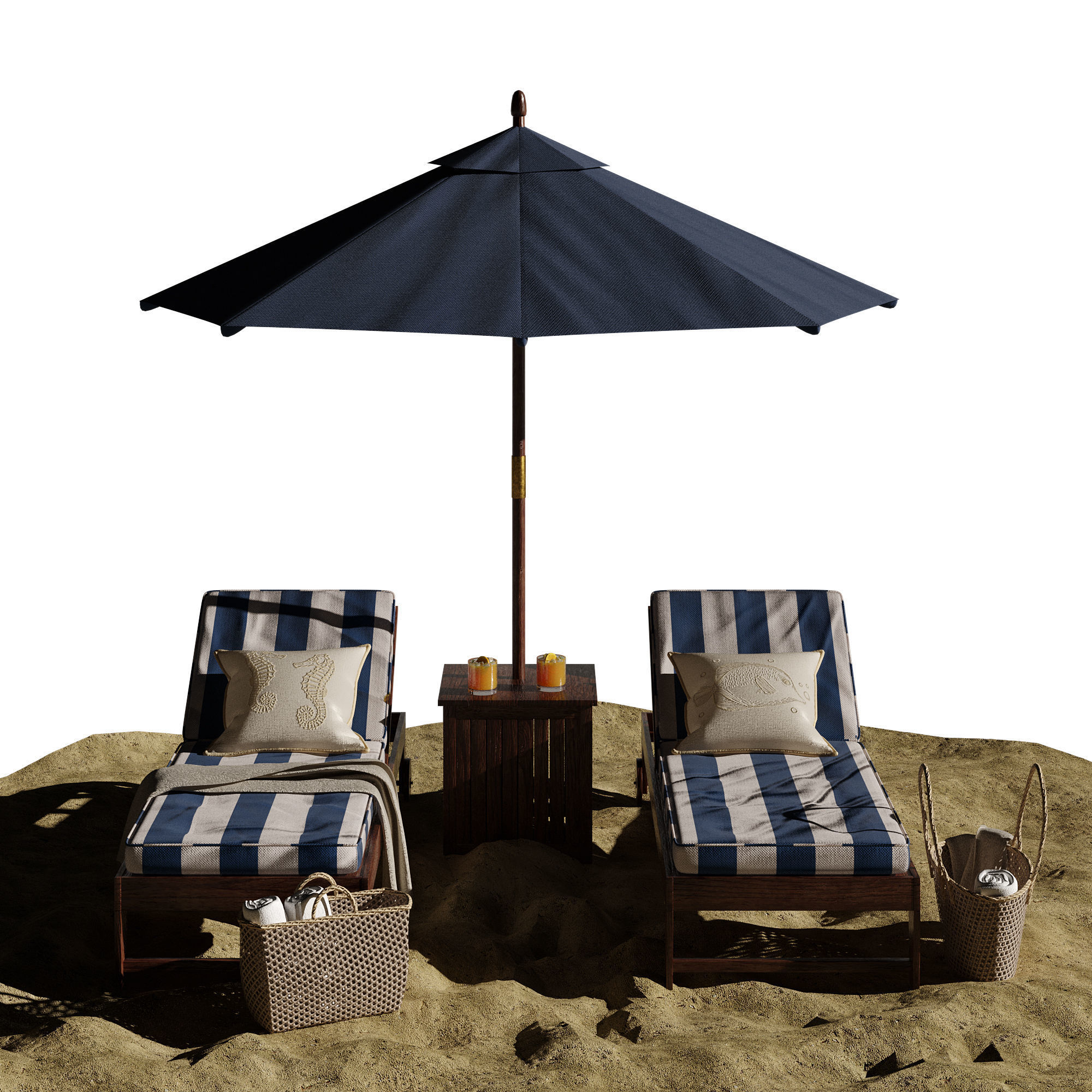 Beach umbrella and chaise longue set 7 3D model_19