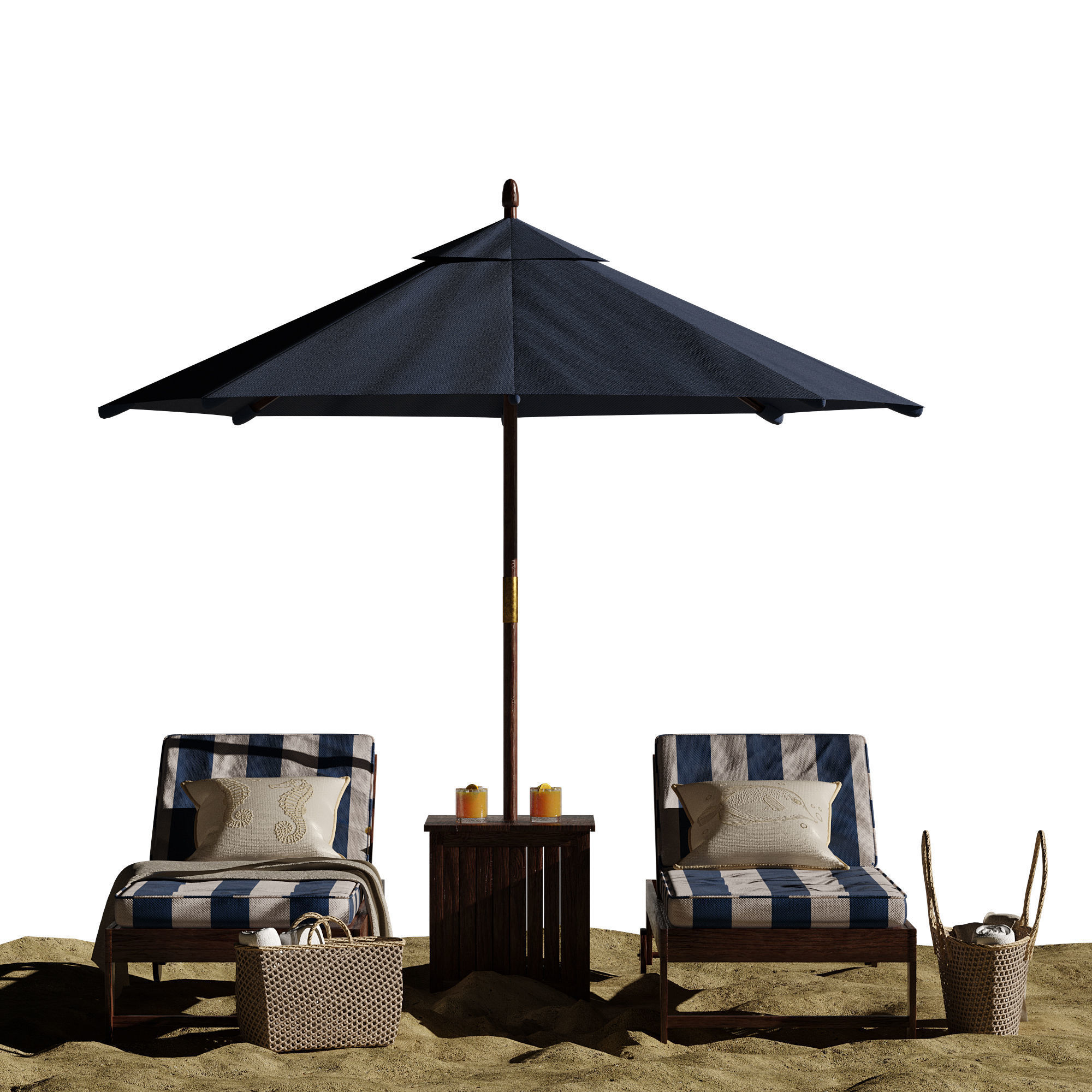 Beach umbrella and chaise longue set 7 3D model_20