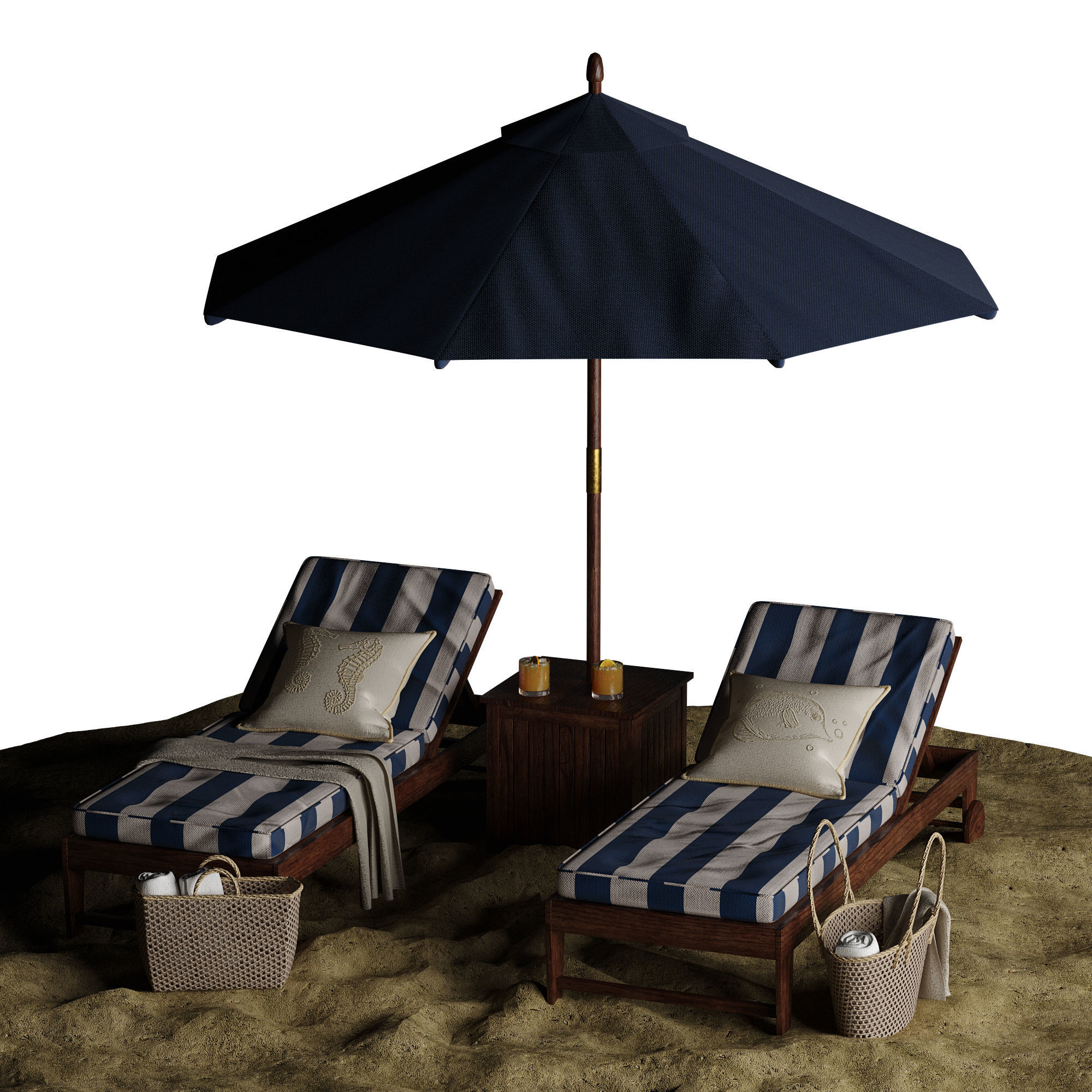 Beach umbrella and chaise longue set 7 3D model_24