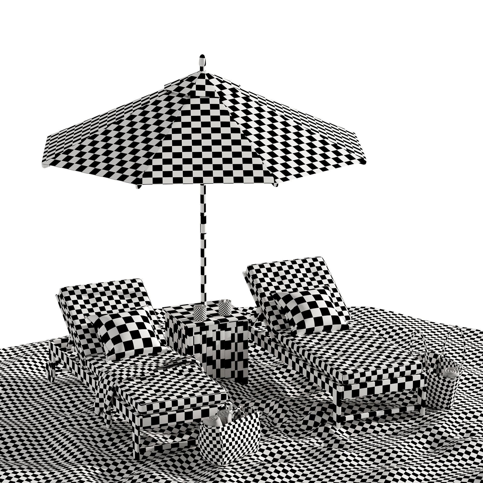 Beach umbrella and chaise longue set 7 3D model_17