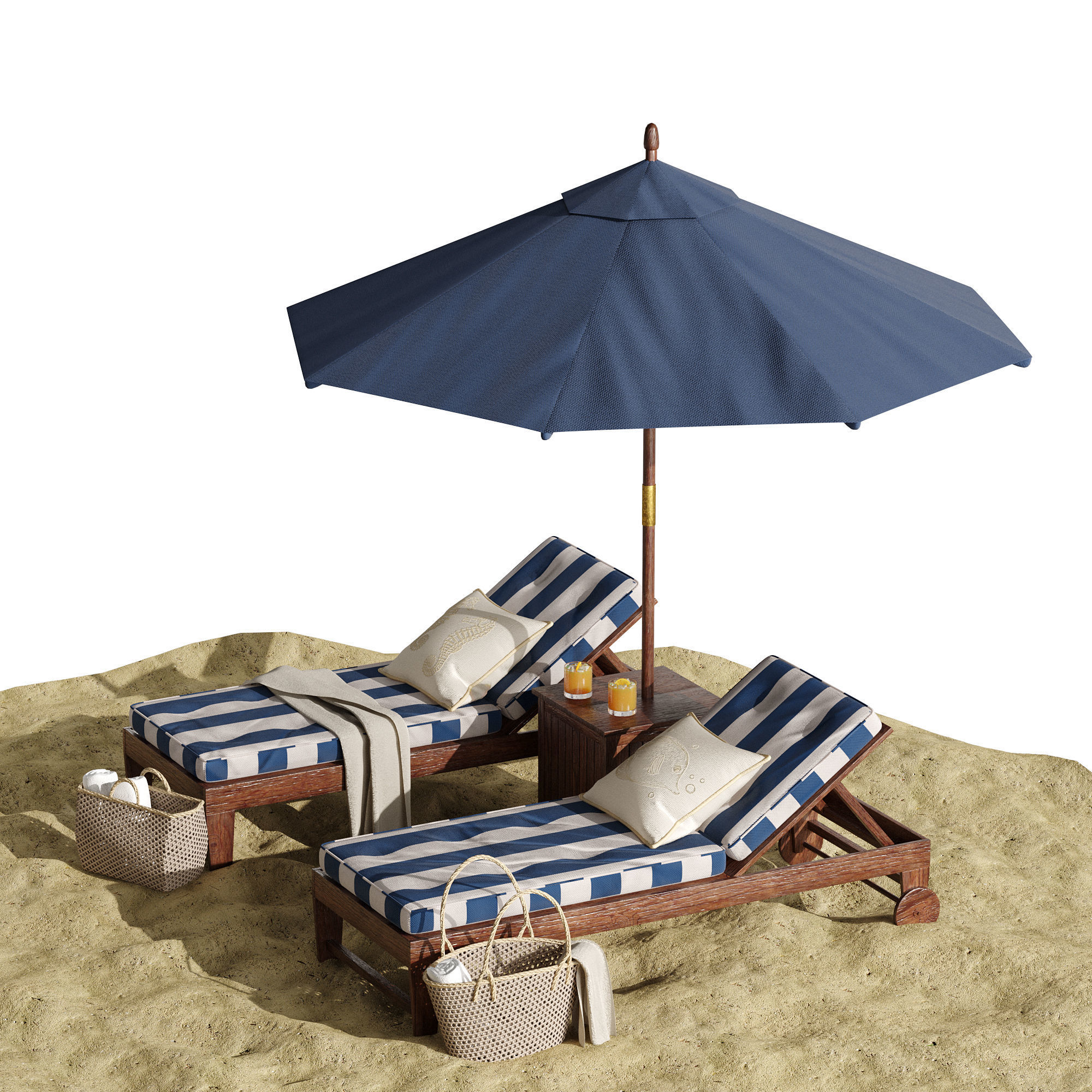 Beach umbrella and chaise longue set 7 3D model_8