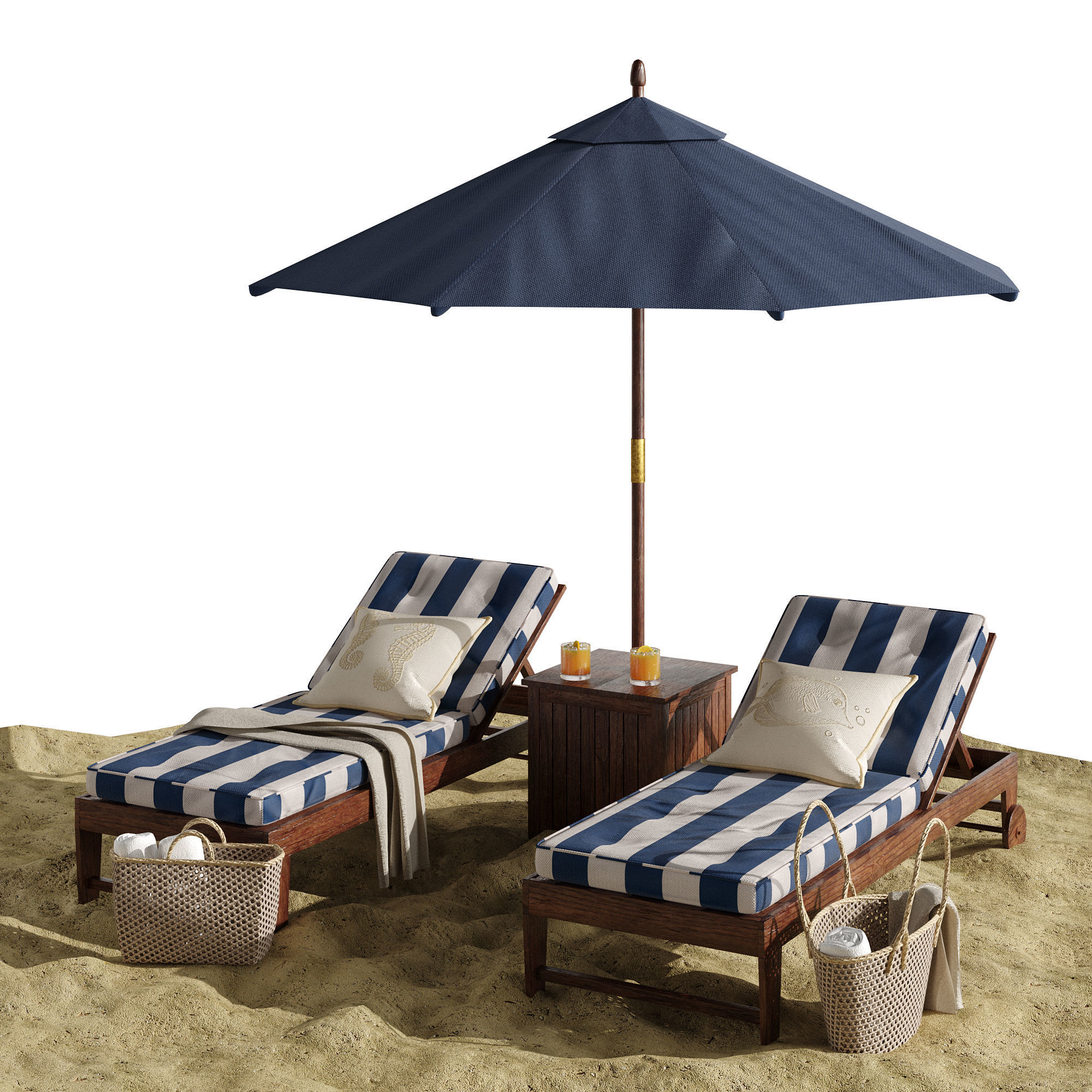 Beach umbrella and chaise longue set 7 3D model_1