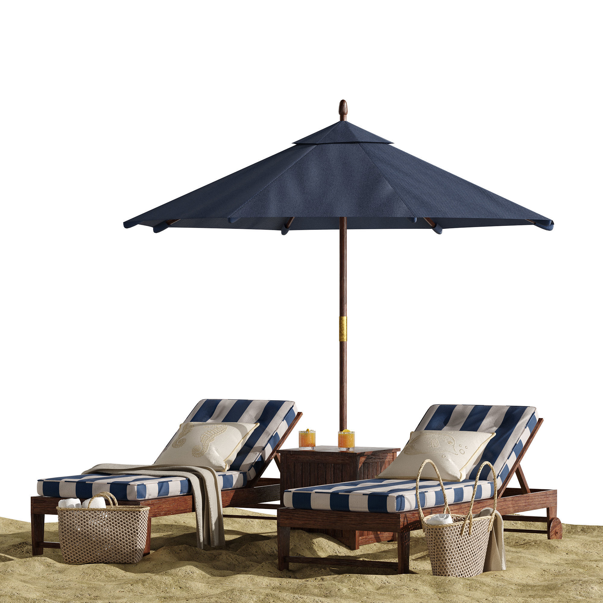 Beach umbrella and chaise longue set 7 3D model_14