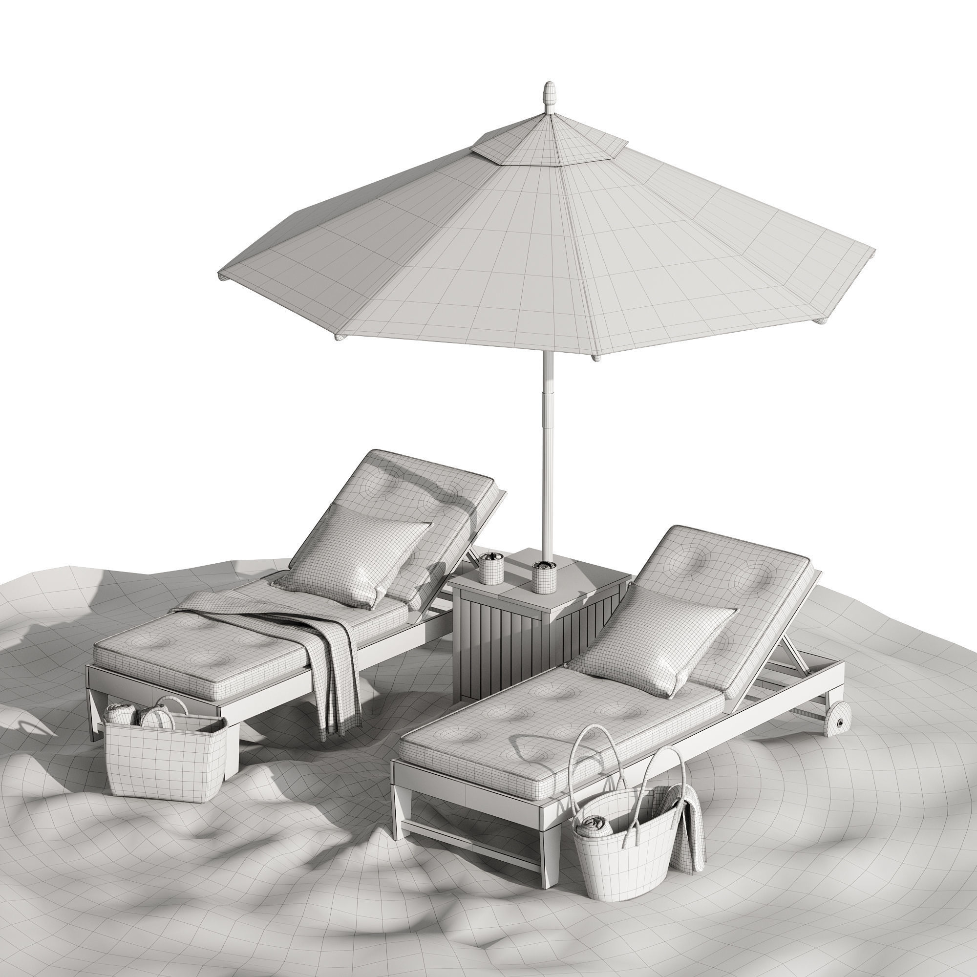 Beach umbrella and chaise longue set 7 3D model_16