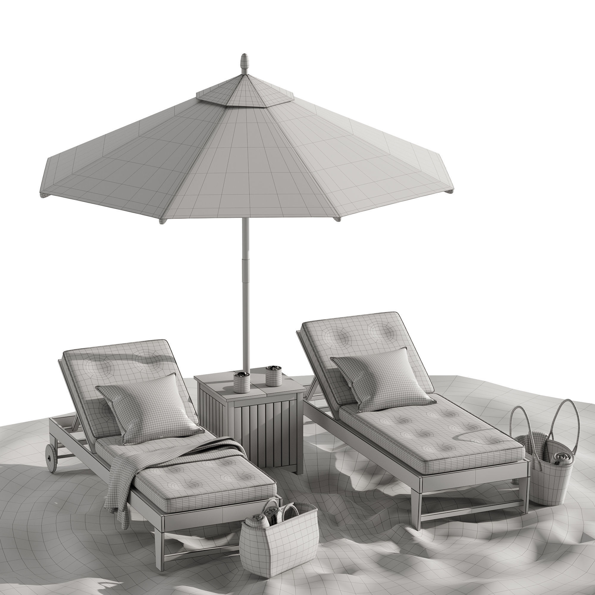 Beach umbrella and chaise longue set 7 3D model_15