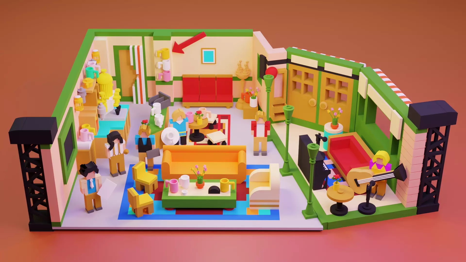 Friends toy room with people in it Free 3D model