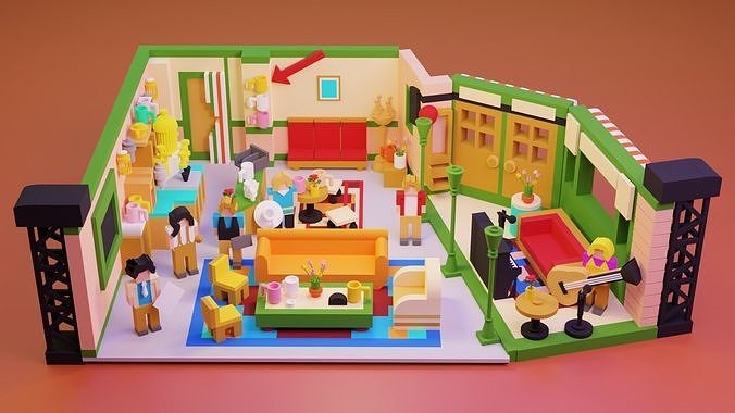Friends toy room with people in it Free 3D model