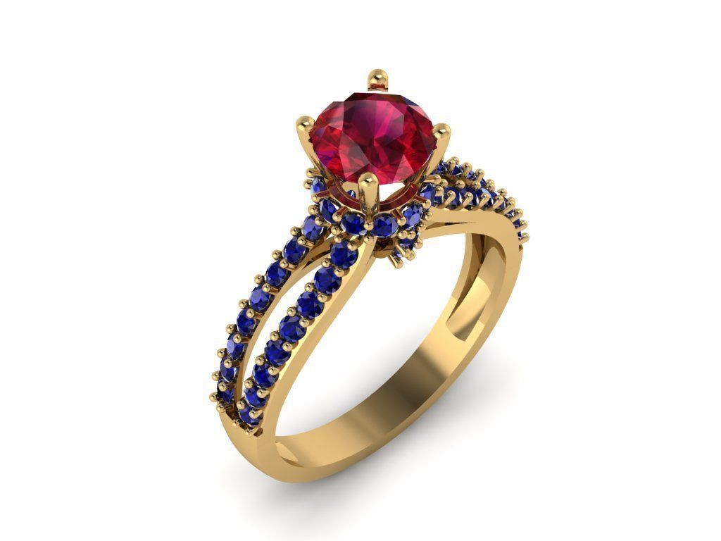 solitaire ring with edge stone 3D print model_7