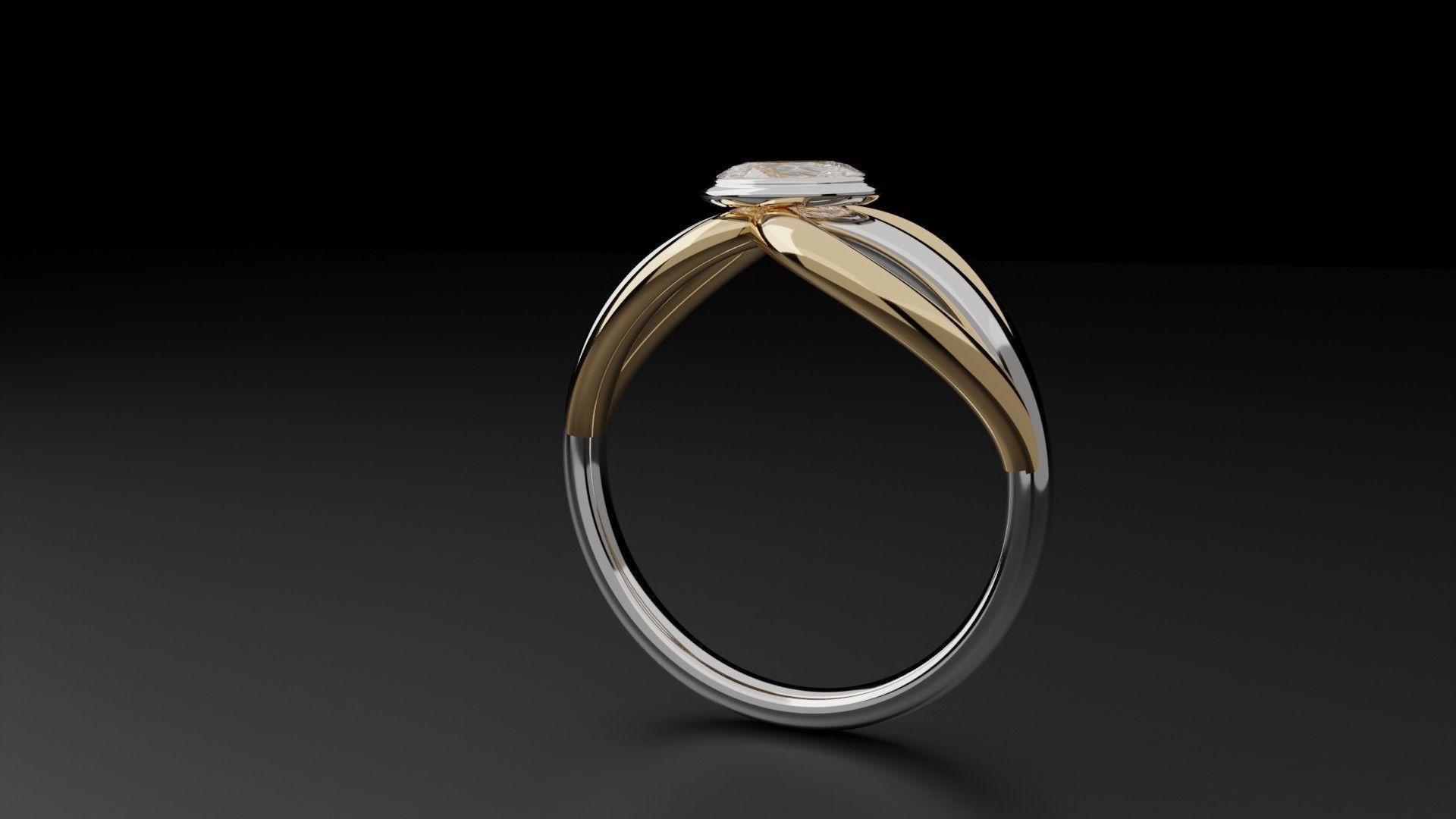 Ring16 gold and silver ring with diamond in center 3D model_2