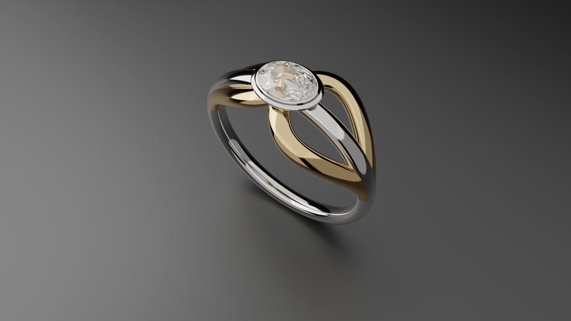 Ring16 gold and silver ring with diamond in center 3D model_4