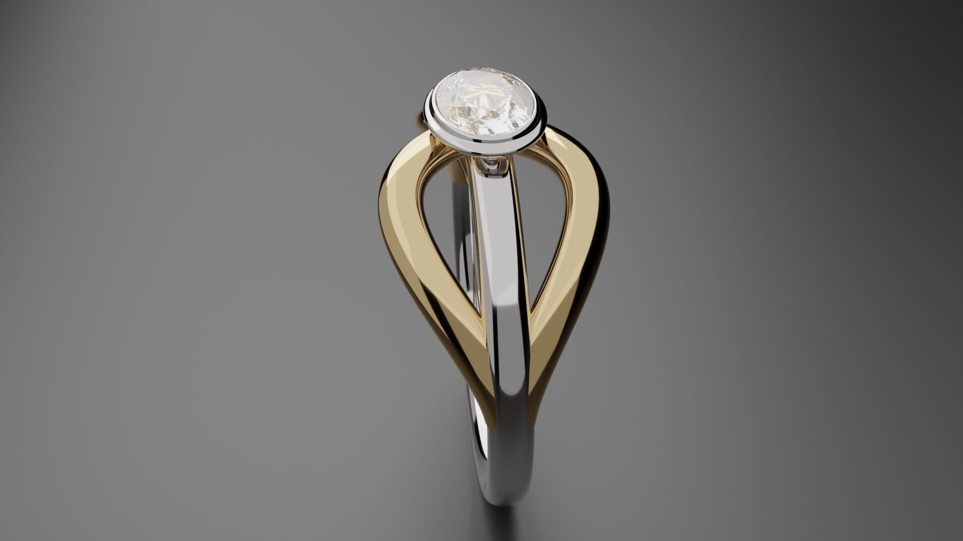 Ring16 gold and silver ring with diamond in center 3D model_1