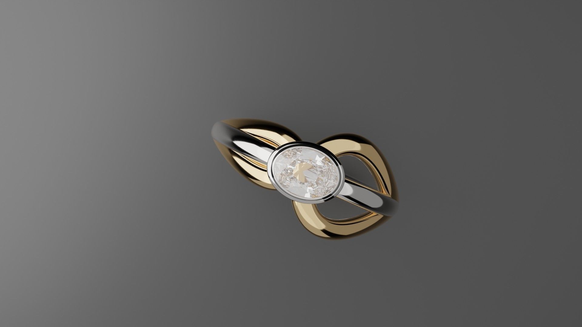 Ring16 gold and silver ring with diamond in center 3D model_3