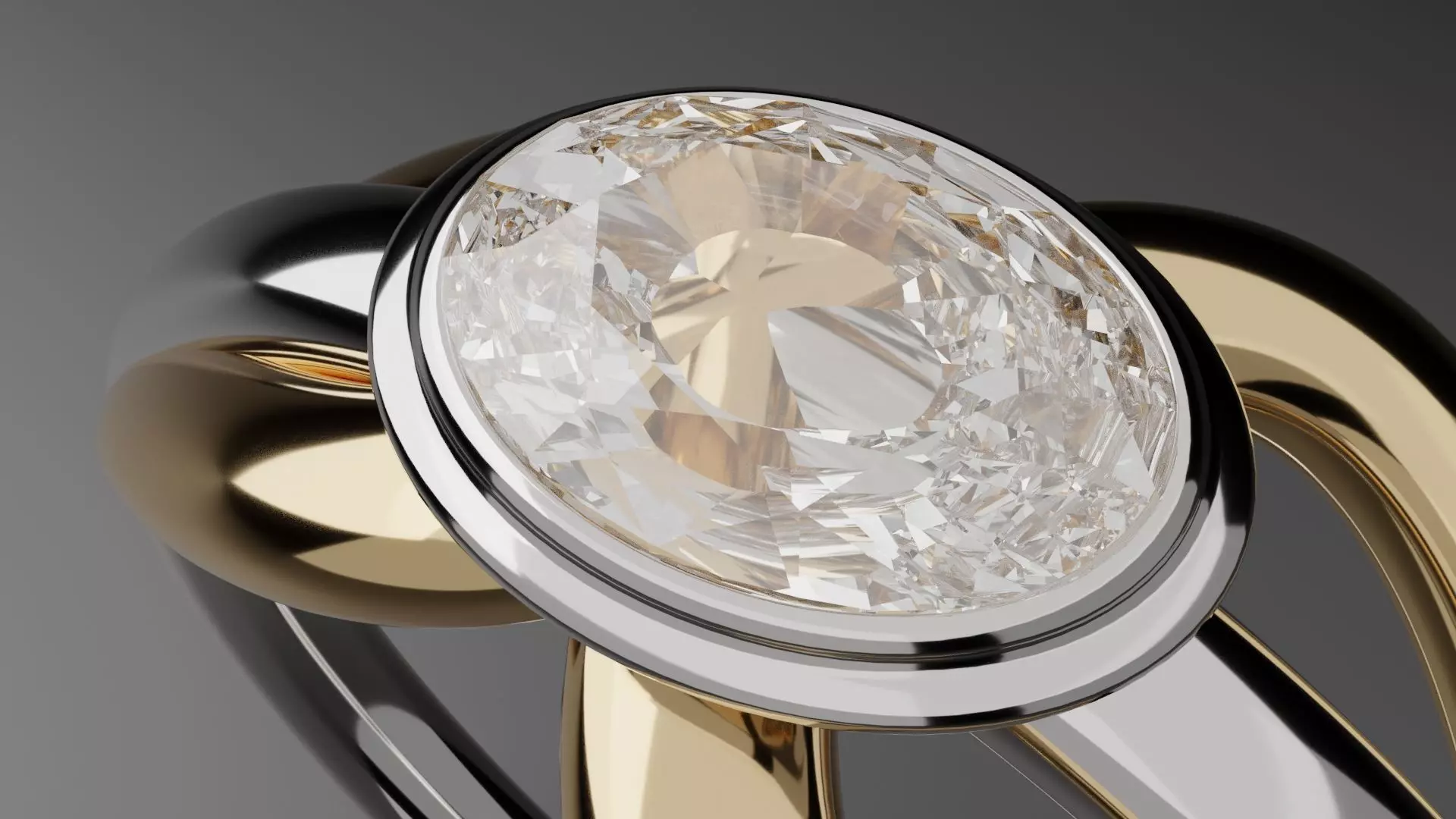 Ring16 gold and silver ring with diamond in center 3D model_0