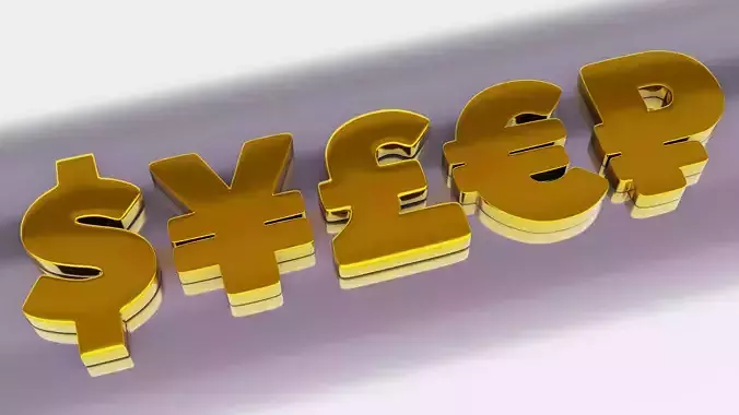 Symbols pack 3d model dollar euro pound ruble yen 3D model