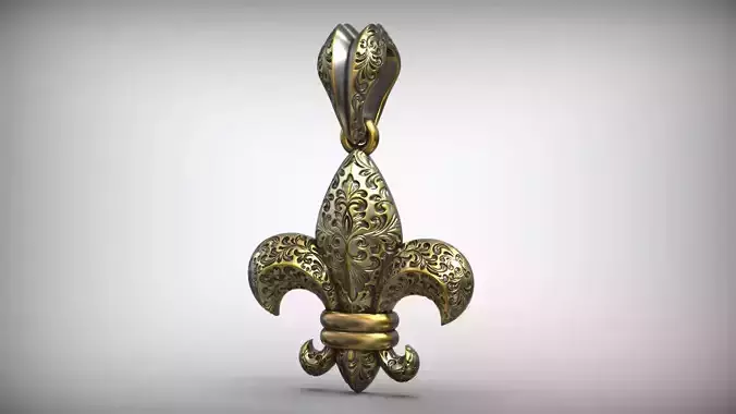 Royal Lily Fleur De Lis Silver Pendant  3D print model