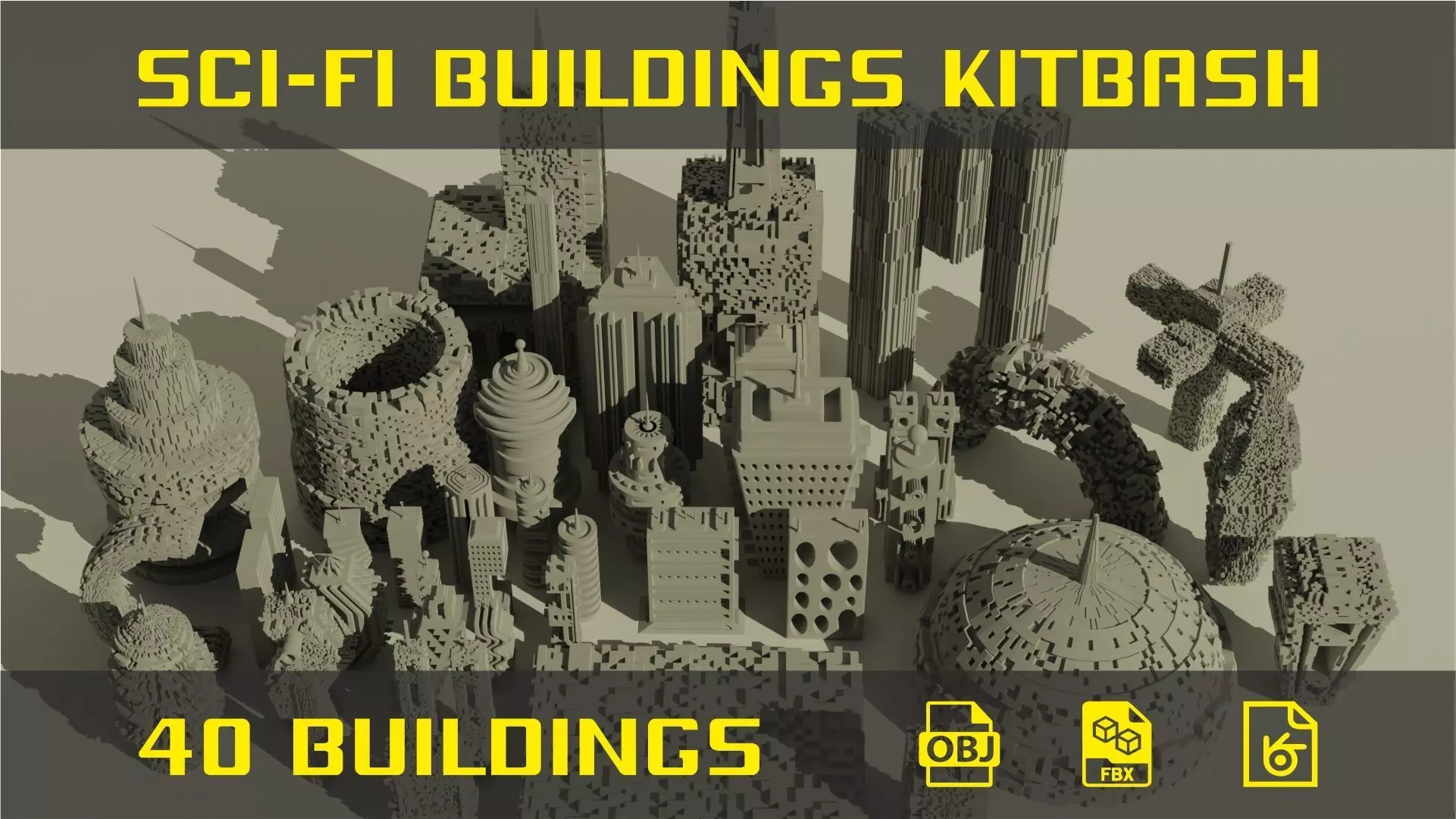 Sci-Fi buildings kitbash 3D model