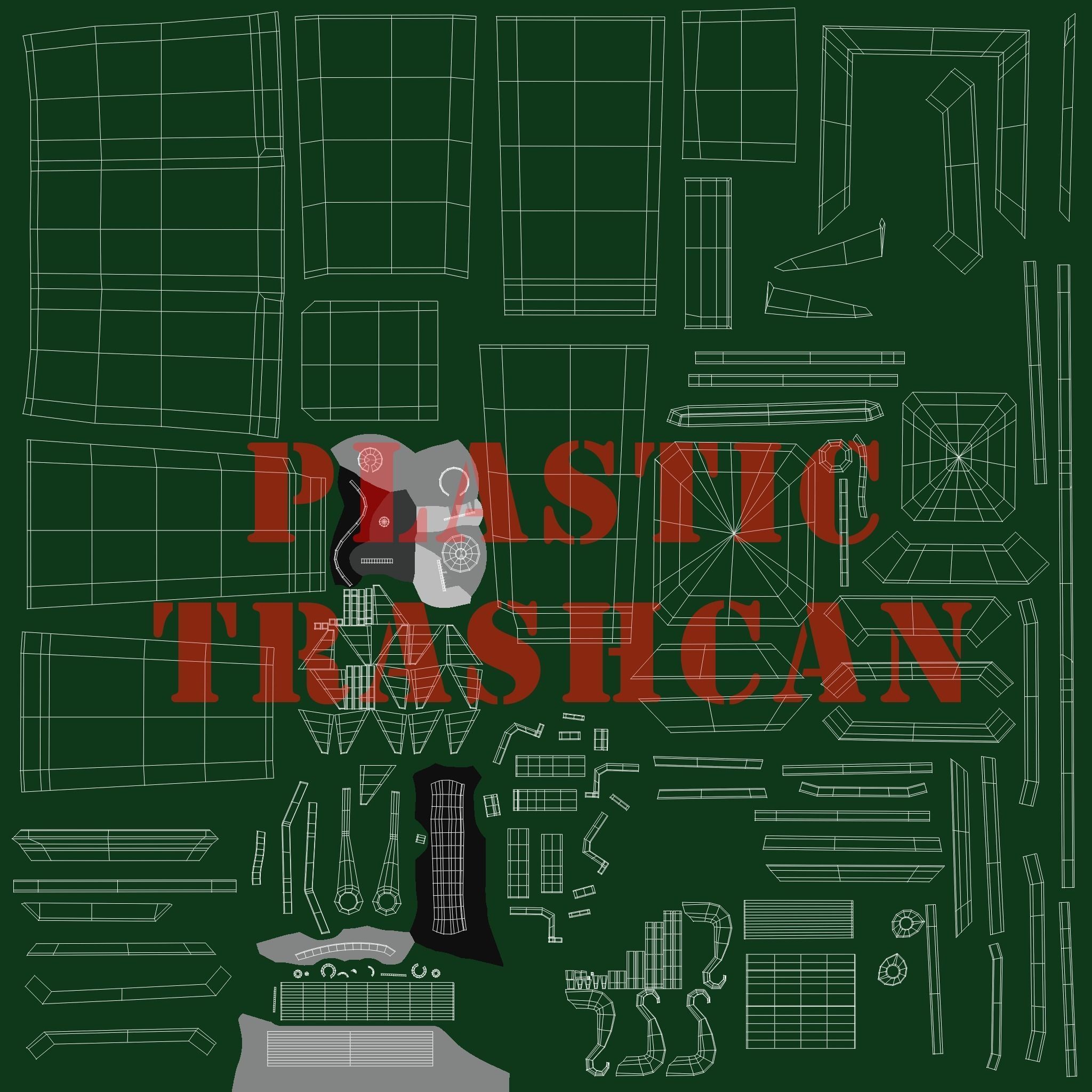 Trashcan Set recycling bin on wheels 3D model_62