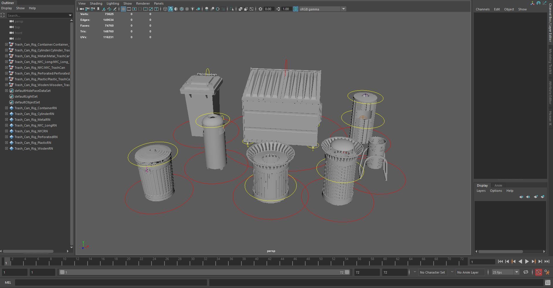 Trashcan Set recycling bin on wheels 3D model_72