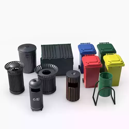 Trashcan Set recycling bin on wheels 3D model