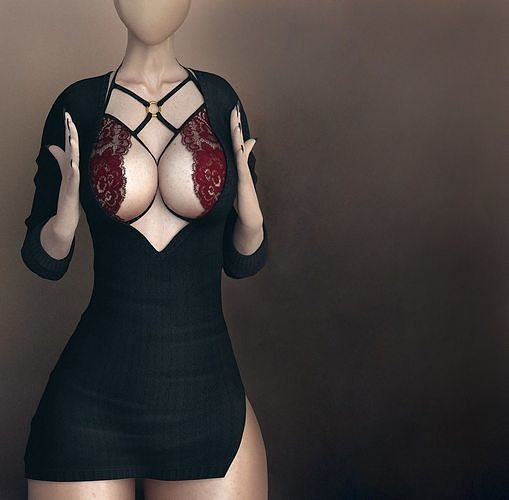 Dress and Bra - Leather Strap Addon 3D model