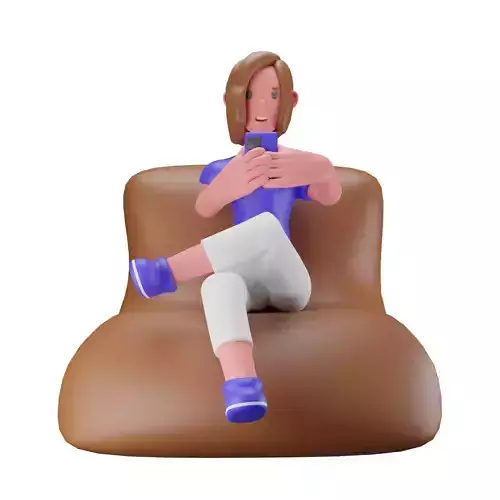 3d Female or Girl Character Checking Her Phone while Sitting