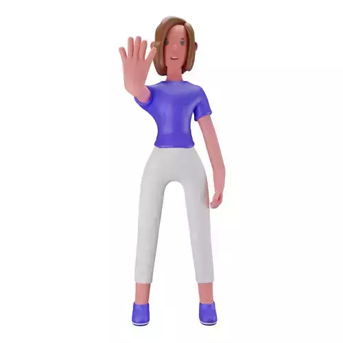 3d Female or Girl Character Doing Stop Sign