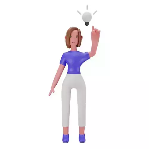3d Female or Girl Character Having Idea Low-poly 3D model