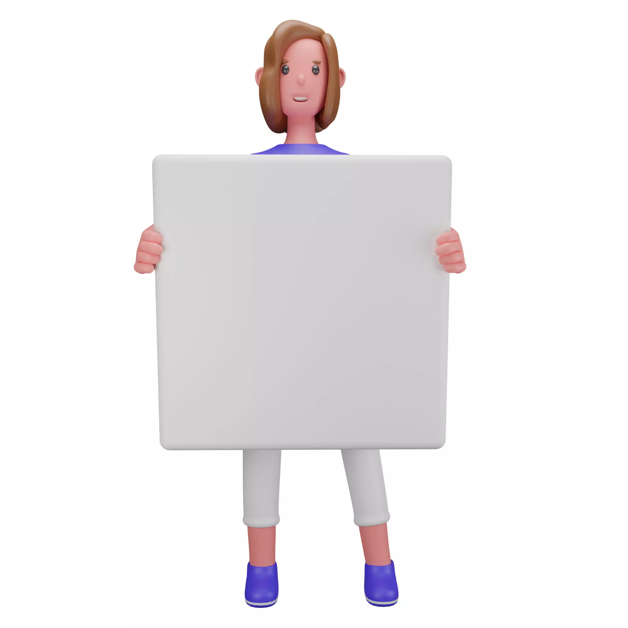 3d Female or Girl Character Holding Blank Placard Low-poly 3D model_0