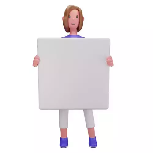 3d Female or Girl Character Holding Blank Placard Low-poly 3D model 3d Female or Girl Character Holding Blank Placard Low-poly 3D model