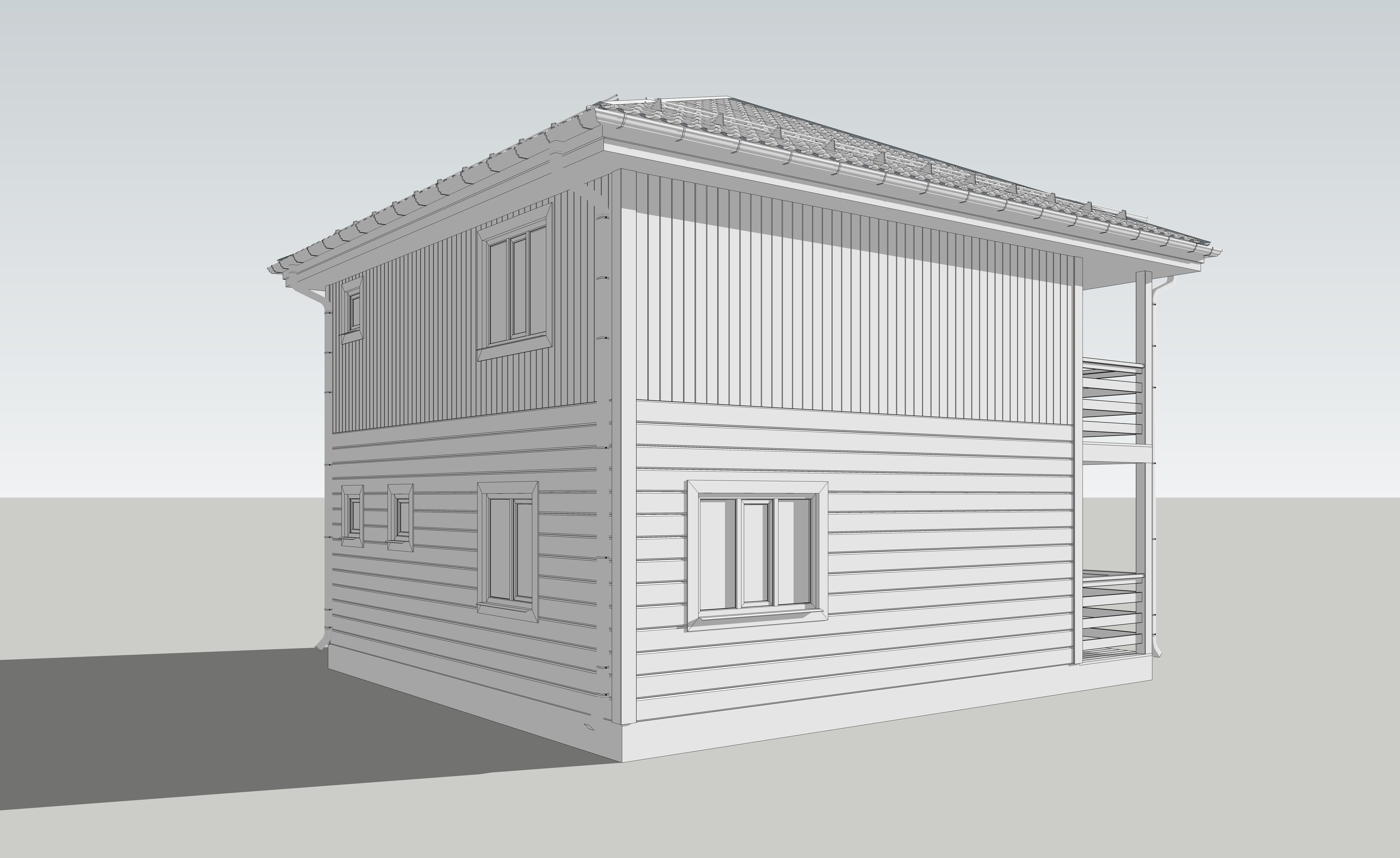 DK-83 two story house with balcony 3D model_7