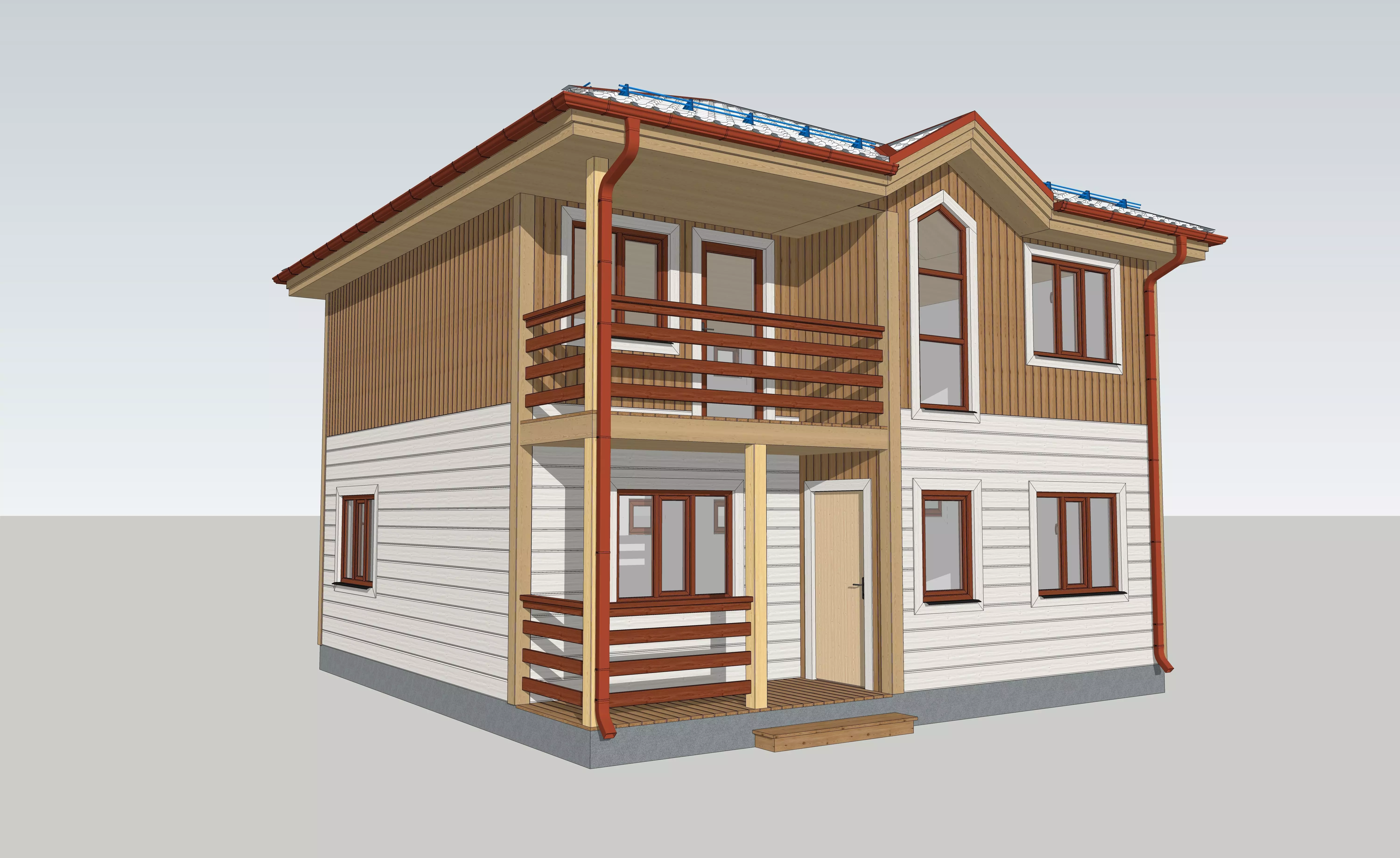 DK-83 two story house with balcony 3D model_0