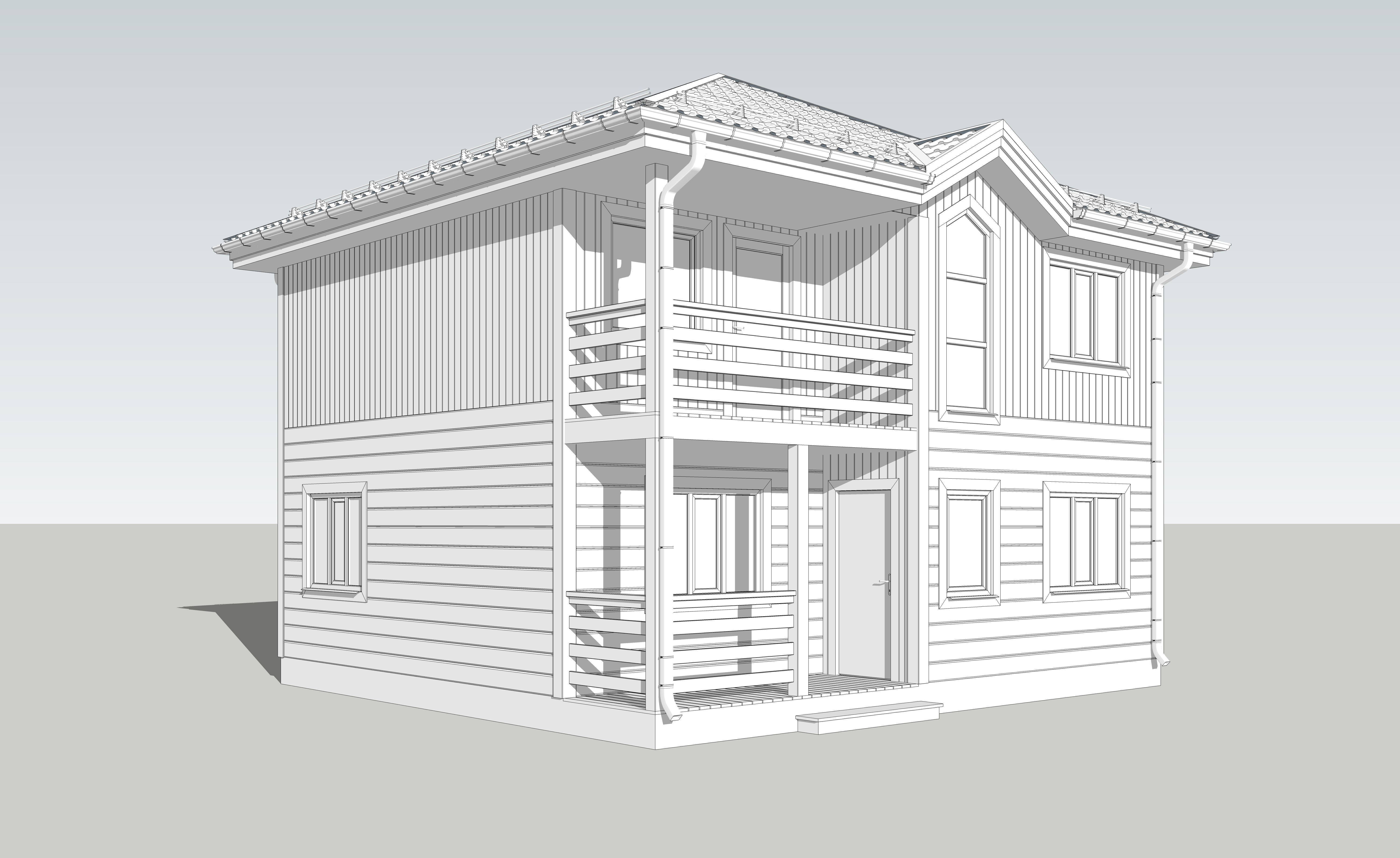 DK-83 two story house with balcony 3D model_1