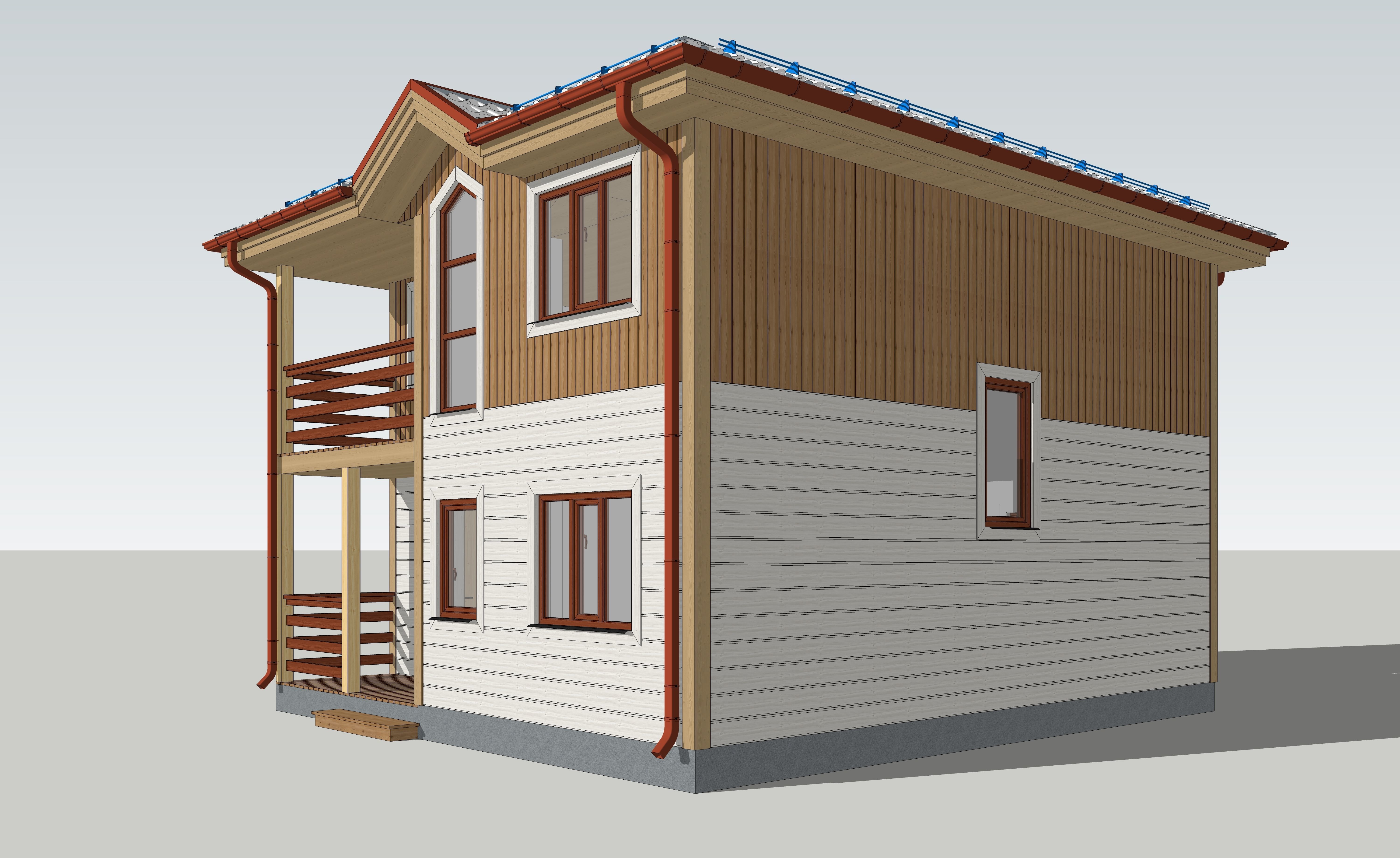 DK-83 two story house with balcony 3D model_2