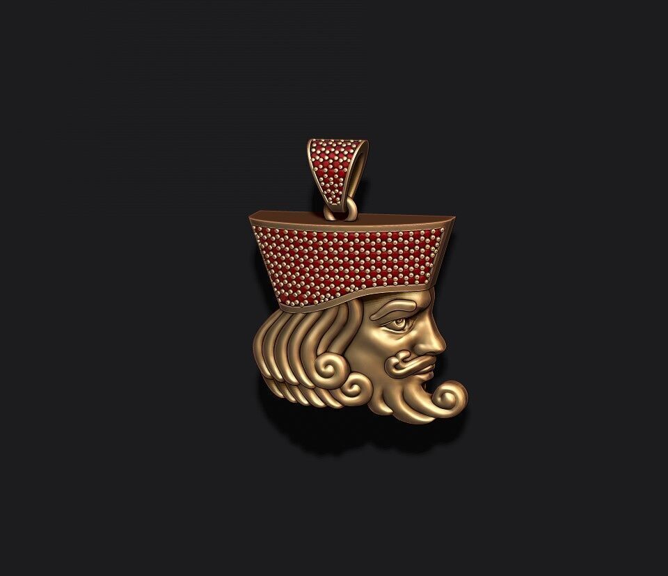 king head playing card pendant 3D print model_3