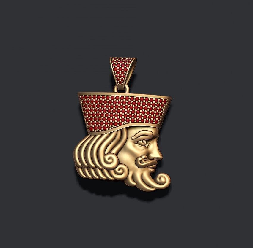 king head playing card pendant 3D print model_5