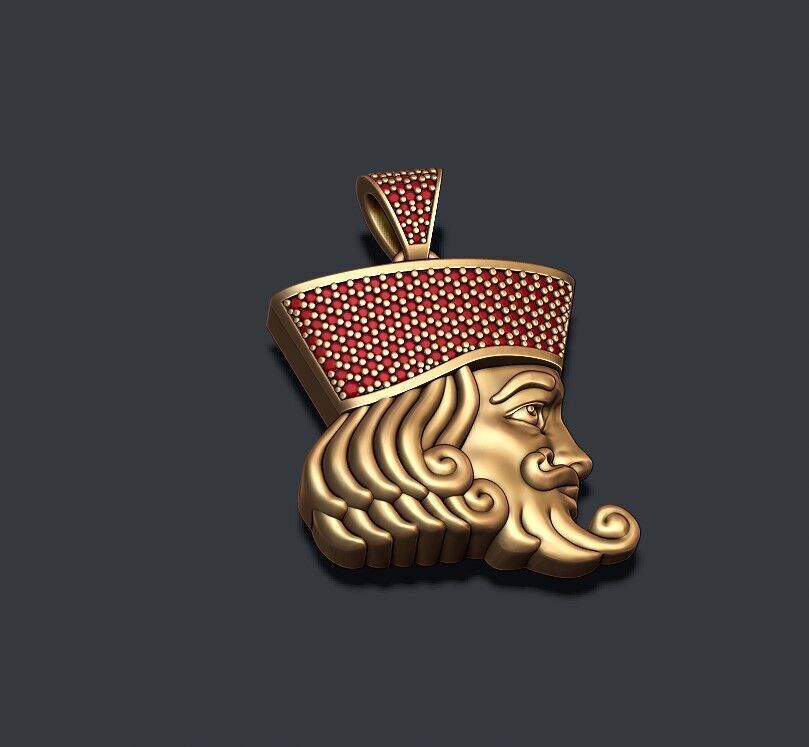 king head playing card pendant 3D print model_1