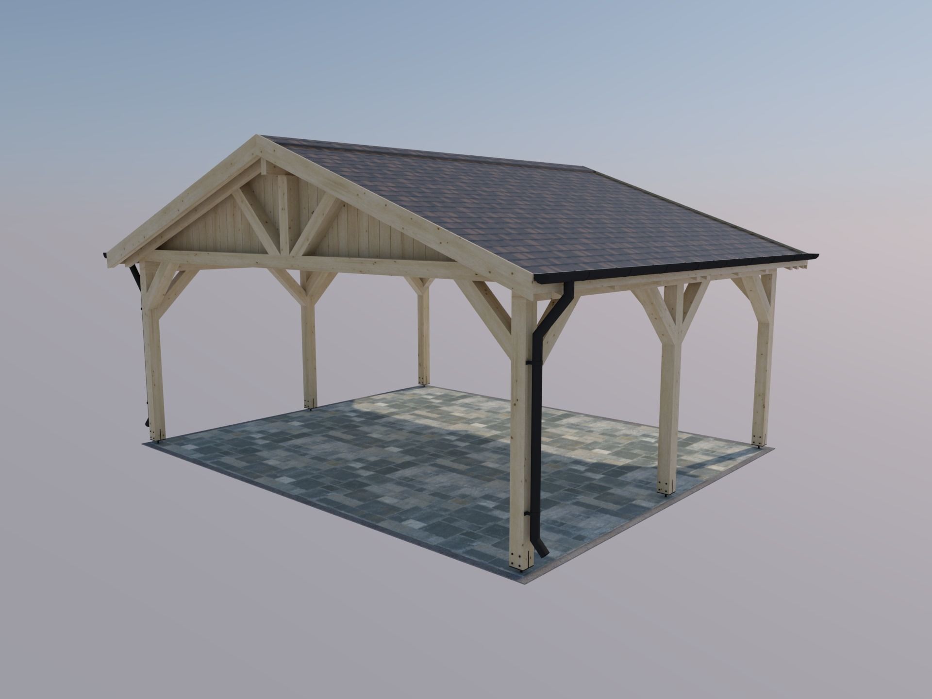 wooden carport 3D model_4