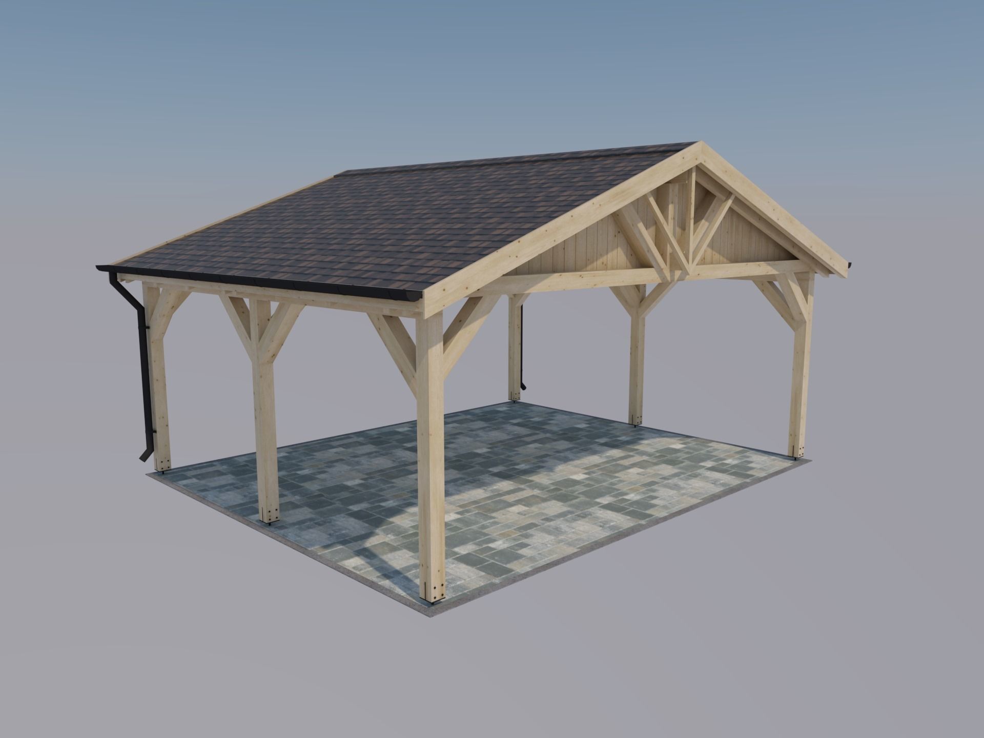 wooden carport 3D model_5