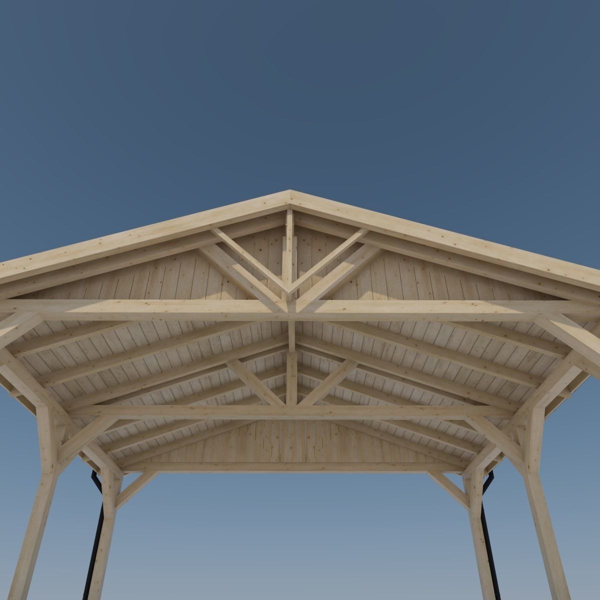 wooden carport 3D model_2