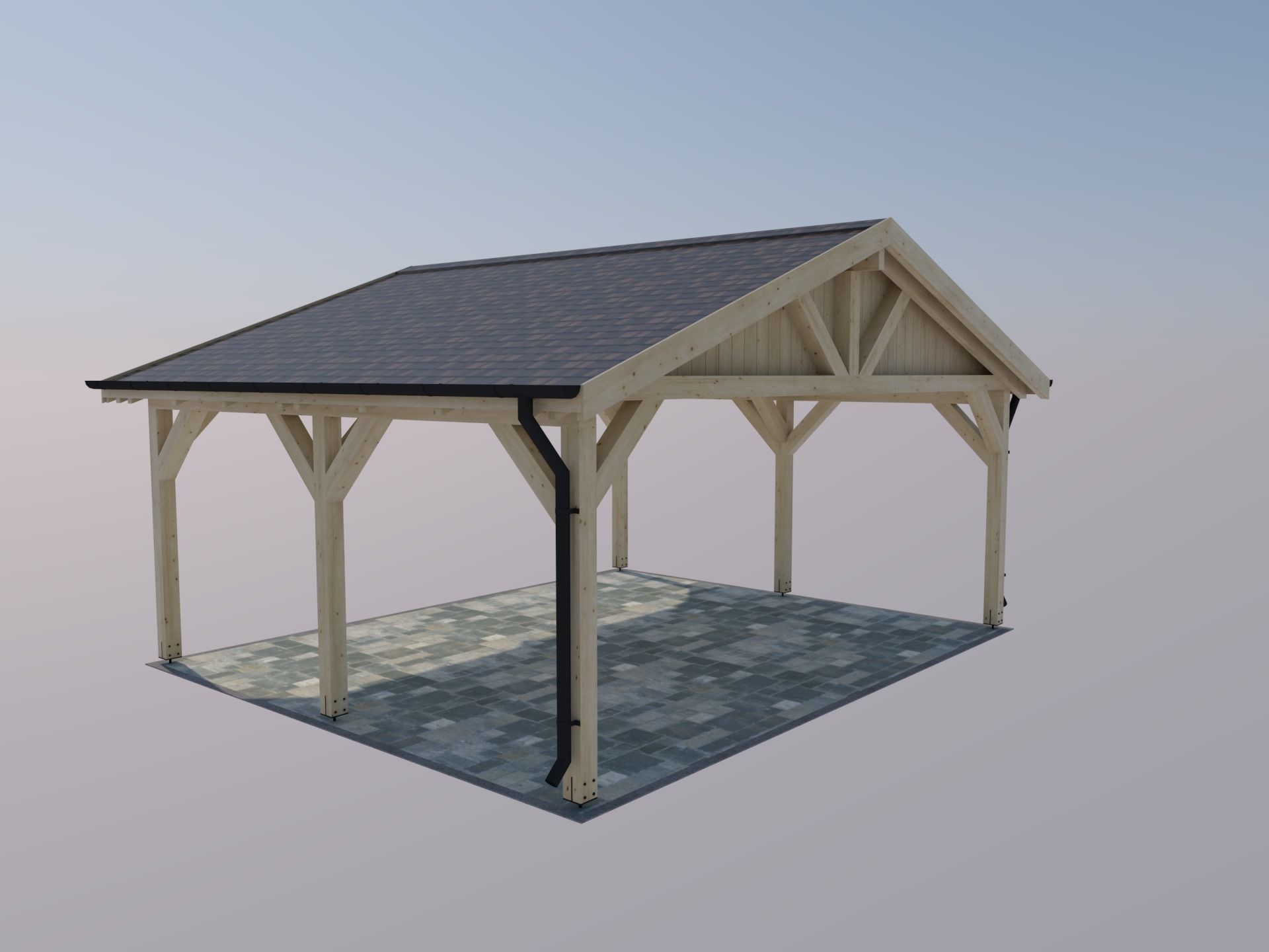 wooden carport 3D model_3