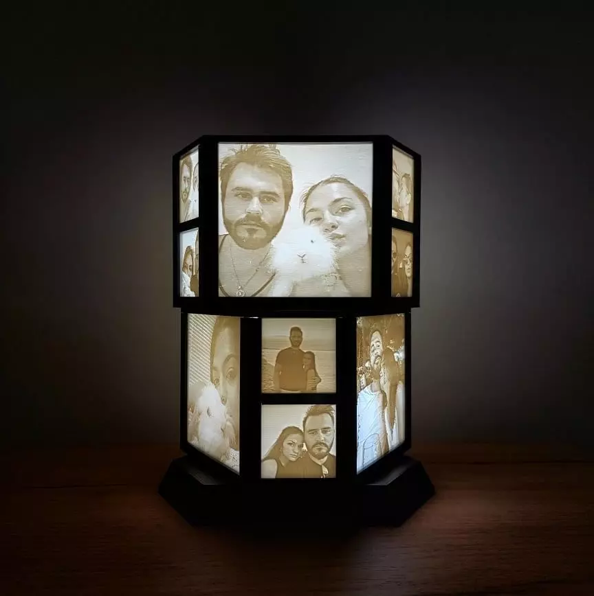 HEXAGONAL ROTATING LITHOPHANE LAMP 3D print model_0